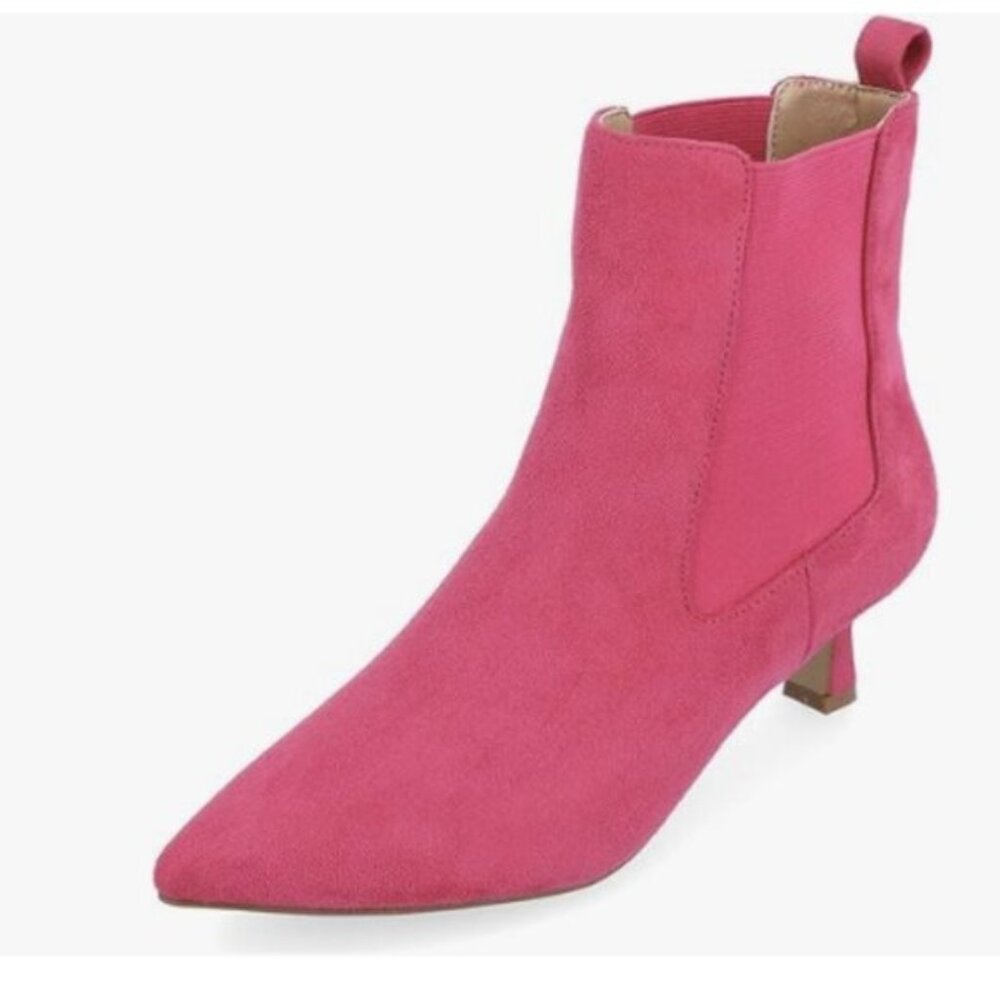 miss left Women's Classy Closed Pointed Toe Kitten Heel Ankle Booties Pink Shoes